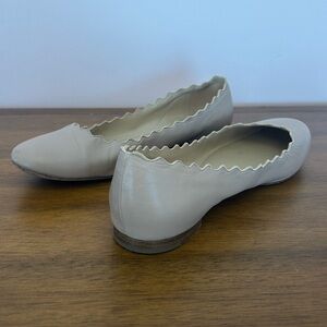 Chloe Lauren Scalloped Leather Ballet Flats - Beige